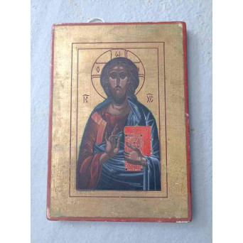  ICOANA VECHE PE LEMN. MANTUITORUL NOSTRU IISUS HRISTOS. 21X30 CM