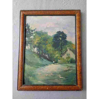  TABLOU VECHI NESEMNAT. ULEI PE PLACAJ/CARTON. 36X46 CM