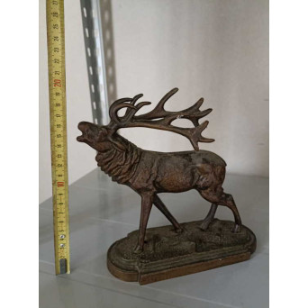 STATUETA VECHE DIN BRONZ - CERB. PRODUS DE COLECTIE, DECOR (APROX 20X20 CM)