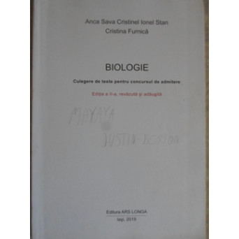BIOLOGIE, CULEGERE DE TESTE PENTRU CONCURSUL DE ADMITERE
