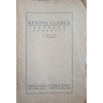 REVISTA CLASICA ORPHEUS FAVONIUS AN V, TOM. I, NO.1