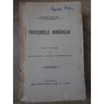 PROVERBELE ROMANILOR EXTRASE DIN COLECTIUNEA I. ZANNE