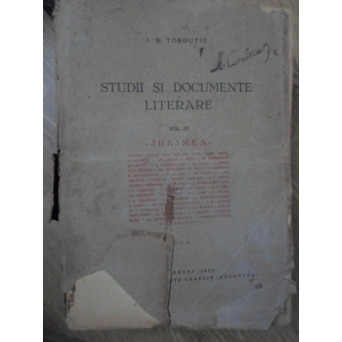 STUDII SI DOCUMENTE LITERARE VOL. III JUNIMEA