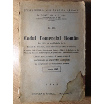 CODUL COMERCIAL ROMAN DIN 1887, CU MODIFICARI LA ZI