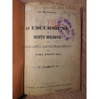 O ESCURSIUNE IN MUNTII MOLDOVEI CU SOCIETATEA ELEVILOR DIN BARLAD IN VARA ANULUI 1903