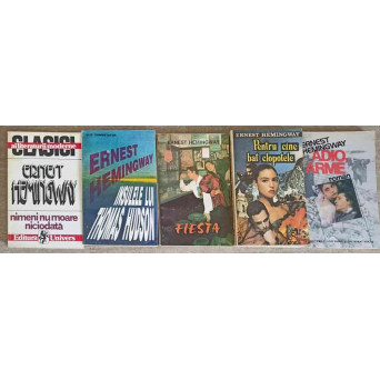 LOT 5 CARTI ERNEST HEMINGWAY (NIMENI NU MOARE NICIODATA, INSULELE LUI THOMAS HUDSON, FIESTA, PENTRU CINE BAT CLOPOTELE, ADIO, ARME)
