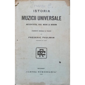 ISTORIA MUZICII UNIVERSALE/ ANTICHITATEA, EVUL MEDIU SI MODERN