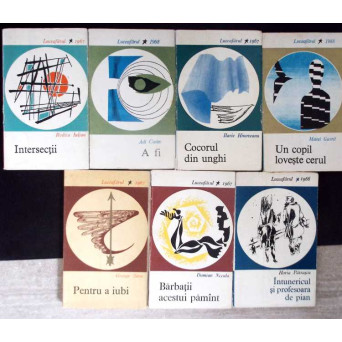 LOT 7 CARTI POEZII PRINCEPS, COLECTIA LUCEAFARUL: INTERSECTII. A FI. PENTRU A IUBI. COCORUL DIN UNGHI. UN COPIL LOVESTE CERUL. PENTRU A IUBI. BARBATII ACESTUI PAMANT. INTUNERICUL SI PROFESOARA DE PIAN