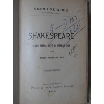 SHAKESPEARE. STUDIU ASUPRA VIETII SI OPERELOR SALE