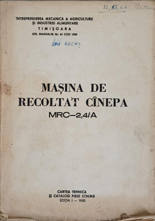 Masina de recoltat canepa mrc-2,4/a