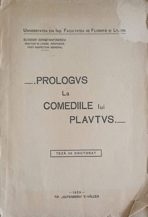 Prologus La Comediile Lui Plautus. Teza De Doctorat