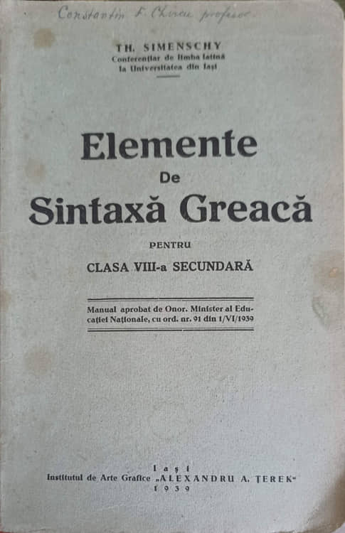 Elemente De Sintaxa Greaca Pentru Clasa Viii-a Secundara