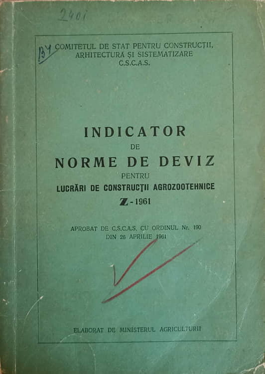 Indicator de norme de deviz pentru lucrari de constructii agrozootehnice z-1961