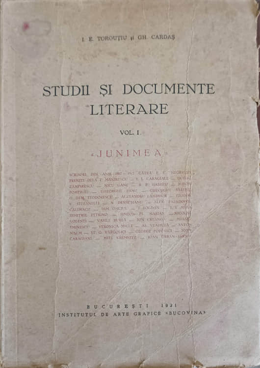 Studii Si Documente Literare Vol.1