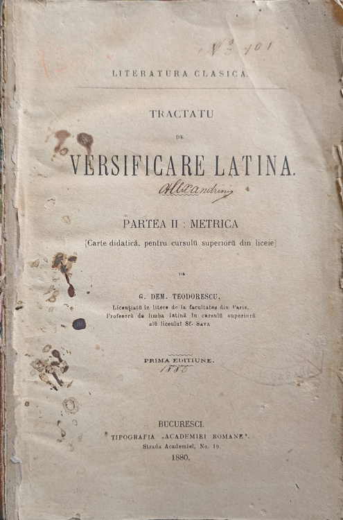 Vezi detalii pentru Tractatu De Versificare Latina Partea Ii: Metrica