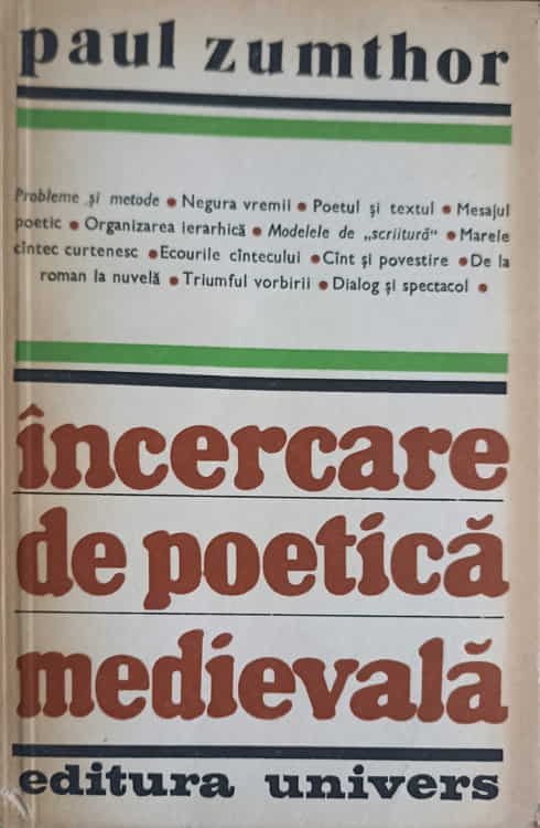 Vezi detalii pentru Incercare De Poetica Medievala