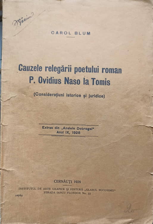 Vezi detalii pentru Cauzele Relegarii Poetului Roman P. Ovidius Naso La Tomis