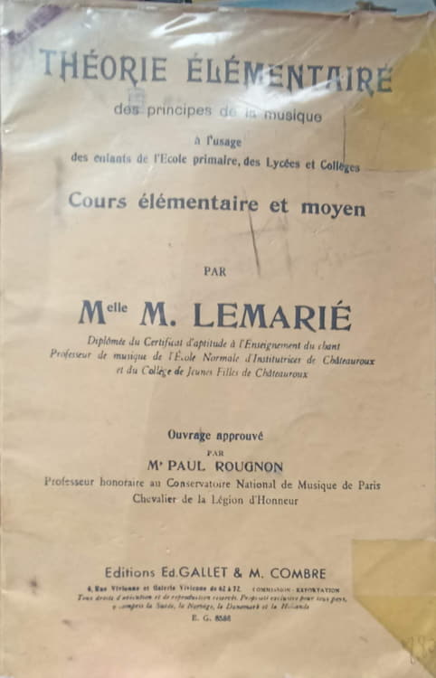 Theorie elementaire des principes de la musique a l'usage des enfants de l'ecole primaire, des lycees et colleges, cours elementaire et moyen