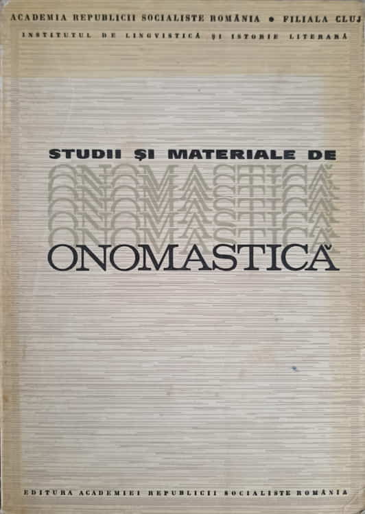 Studii Si Materiale De Onomastica