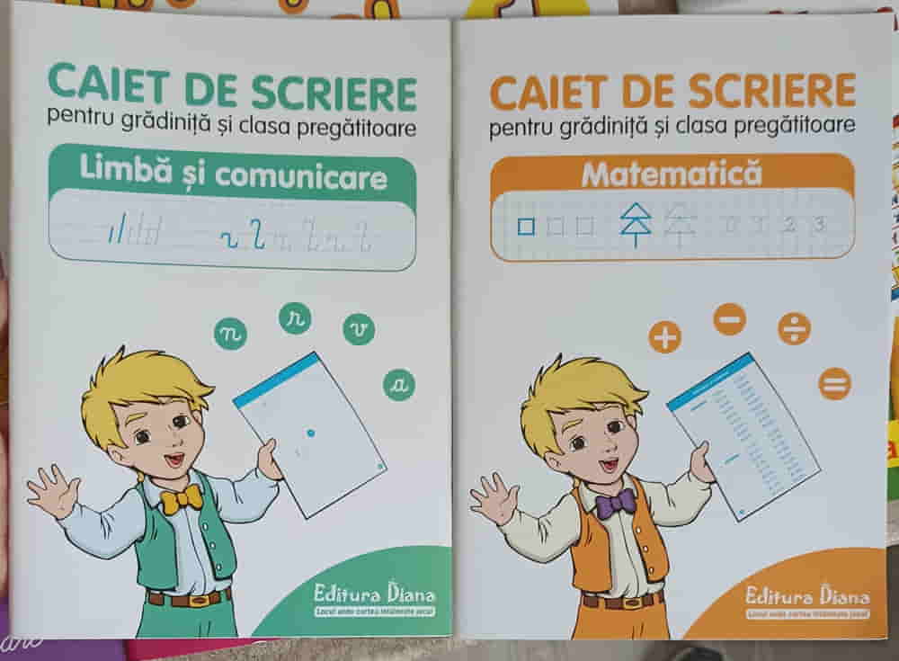 Set 2 Caiete De Scriere Pentru Gradinita Si Clasa Pregatitoare: Limba Si Comunicare, Matematica