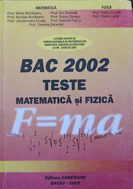 Bac 2002. Teste De Matematica Si Fizica