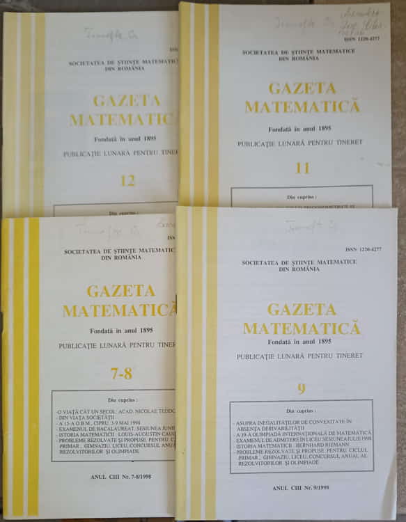 Gazeta Matematica 1998 Vol.7-9, 11-12 (4 Reviste)