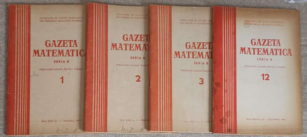 Vezi detalii pentru Gazeta Matematica 1973, Seria B Vol.1-3, 12 (4 Reviste)