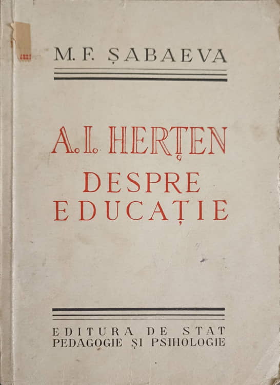 A. I . Herten Despre Educatie. Culegere De Fragmente Pedagogice