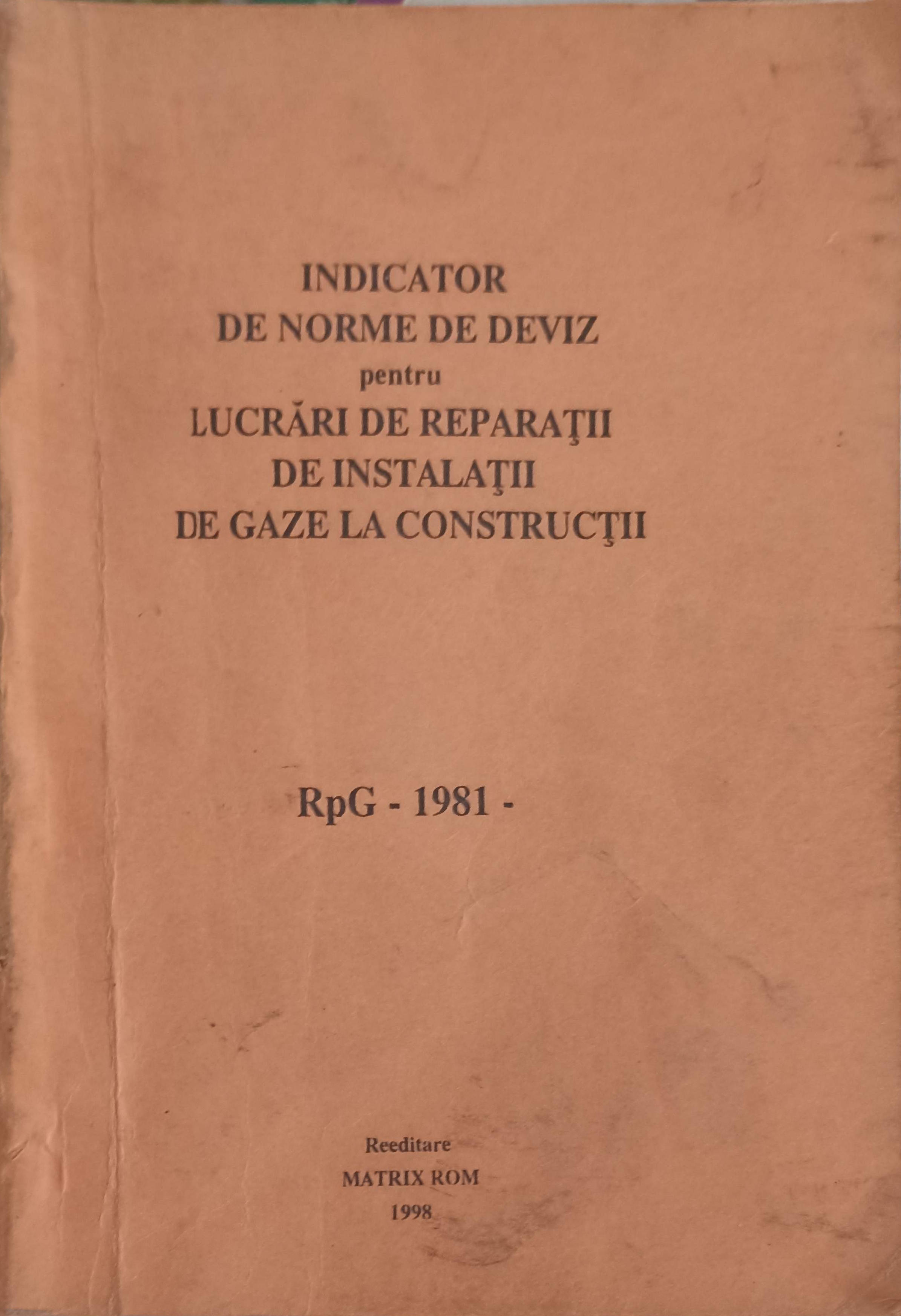 Indicator De Norme De Deviz Pentru Lucrari De Reparatii De Instalatii De Gaze La Constructii