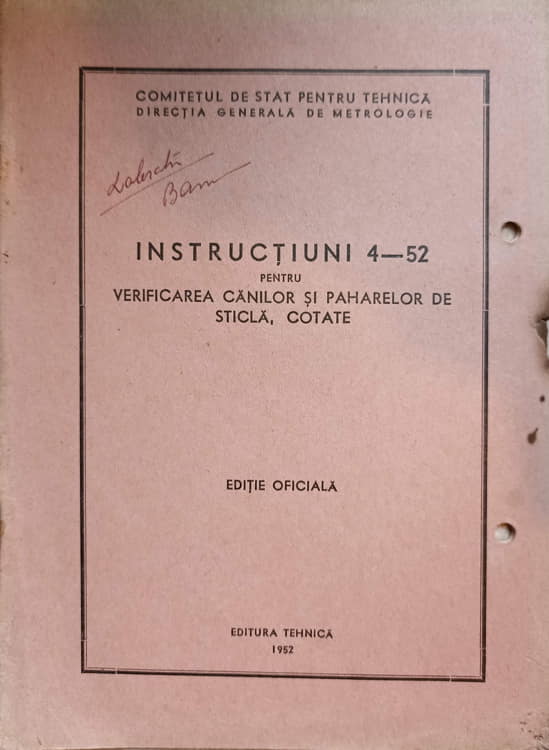 Instructiuni 4-52 Pentru Verificarea Canilor Si Paharelor De Sticla, Cotate