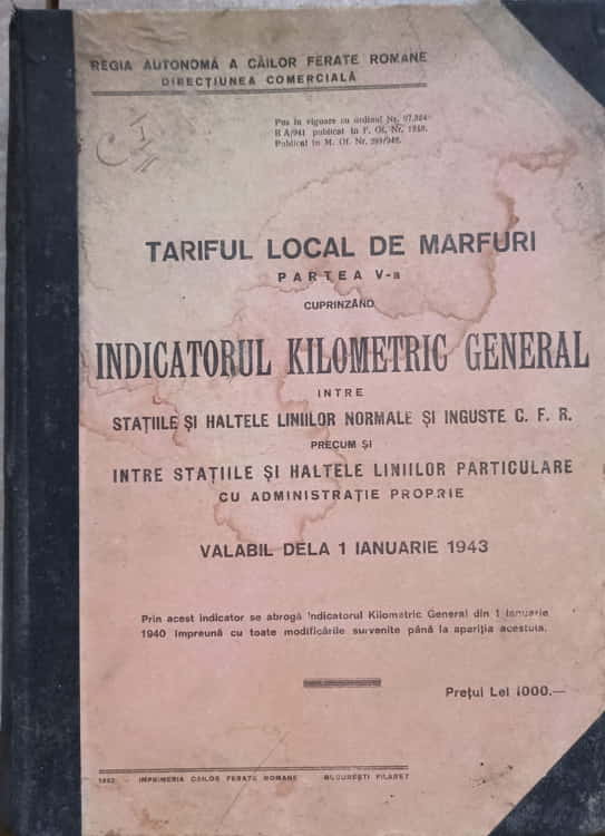 Tariful local de marfuri. partea a v-a indicatorul kilometric general