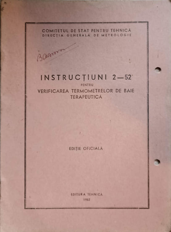 Instructiuni 2-52 Pentru Verificarea Termometrelor De Baie Terapeutica